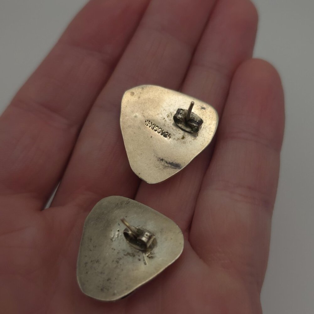 Sterling Silver Unique Pattern Heavy Triangle Ear… - image 4